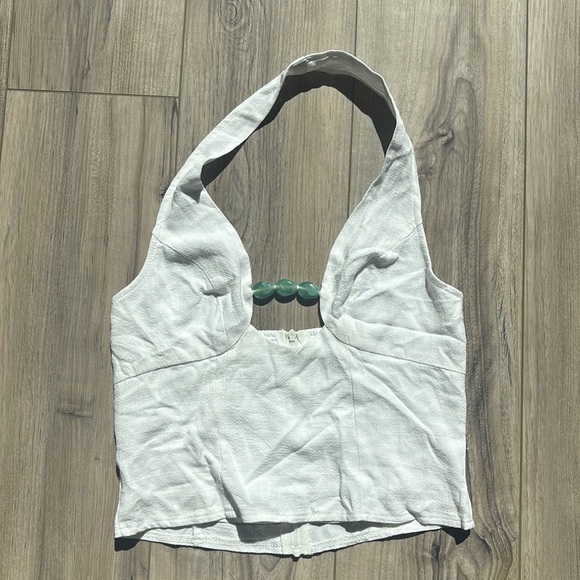 Sexy halter white tank with beaded detailing - Picture 1 of 4